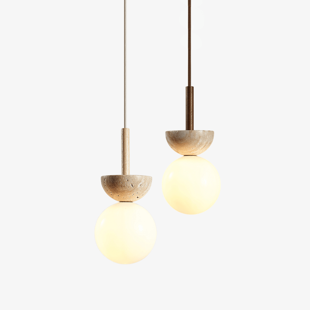 Suspension moderne Dacre en Bois et travertin jaune