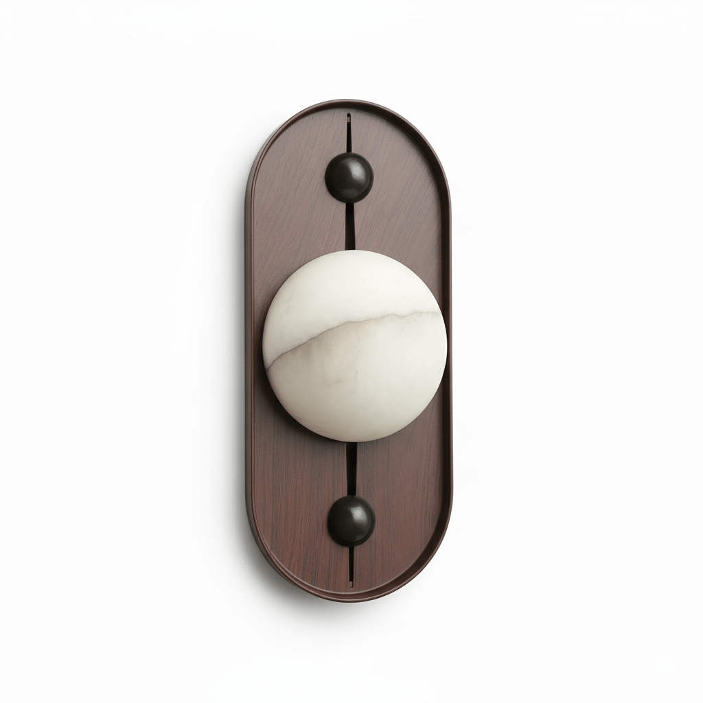 Applique murale moderne Hallfred en Albâtre Noyer bois et blanc