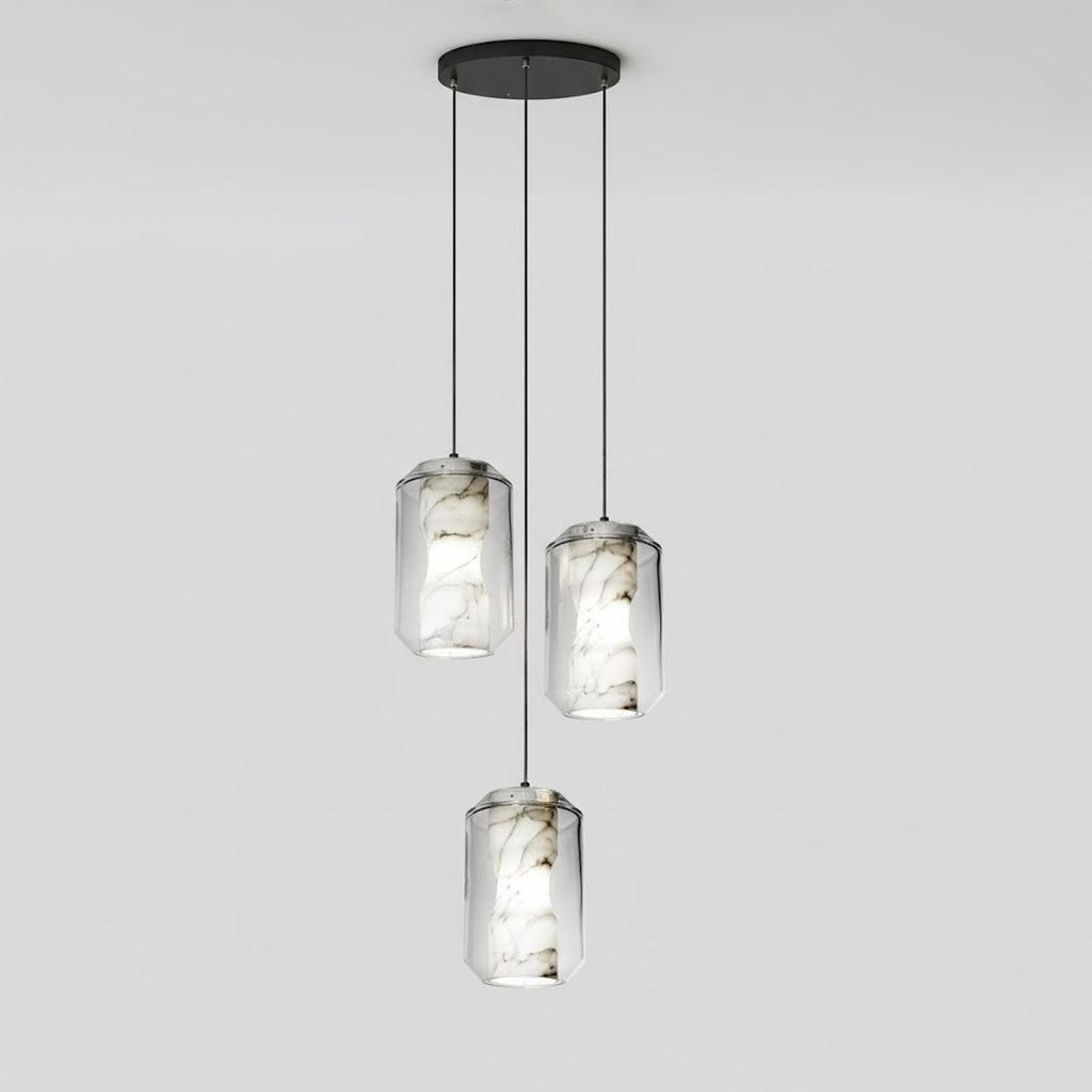 Suspension moderne Ludlow en Albâtre, verre Transparent et blanc