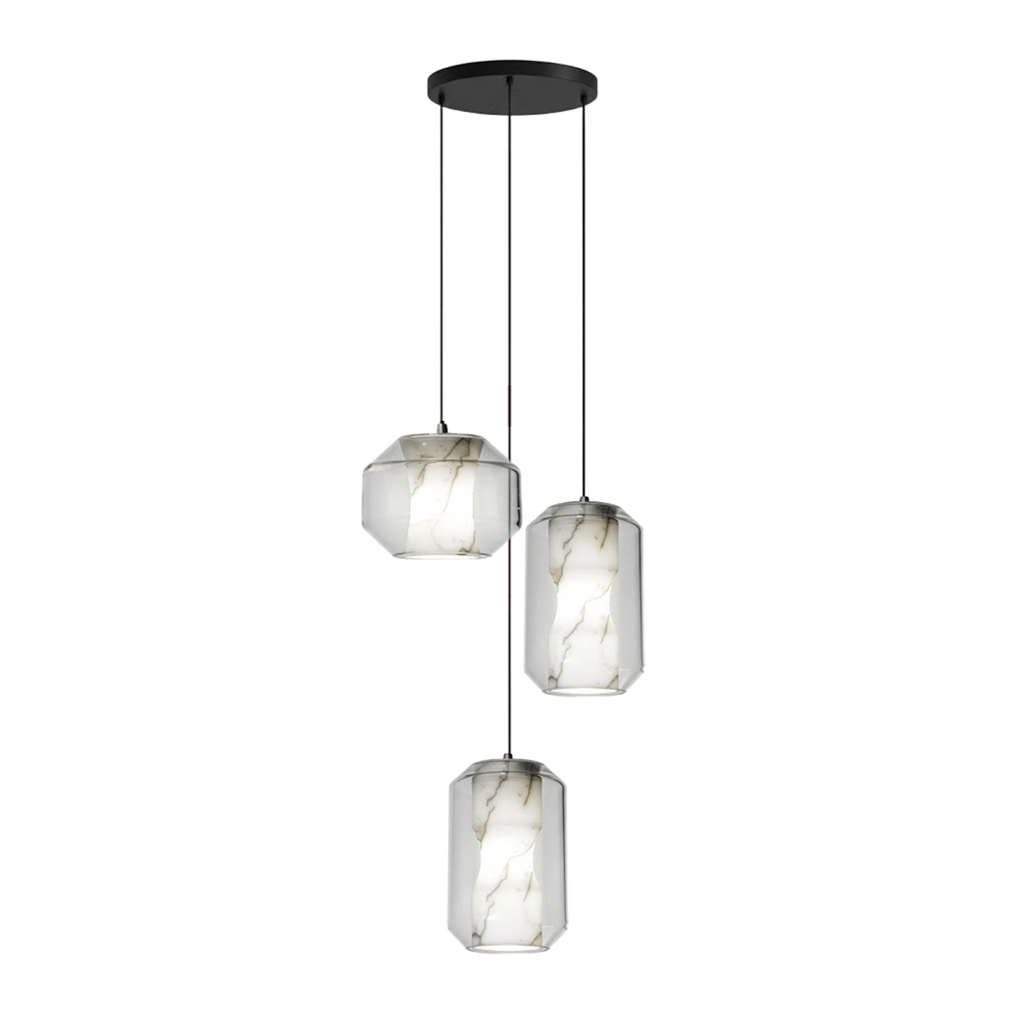 Suspension moderne Ludlow en Albâtre, verre Transparent et blanc