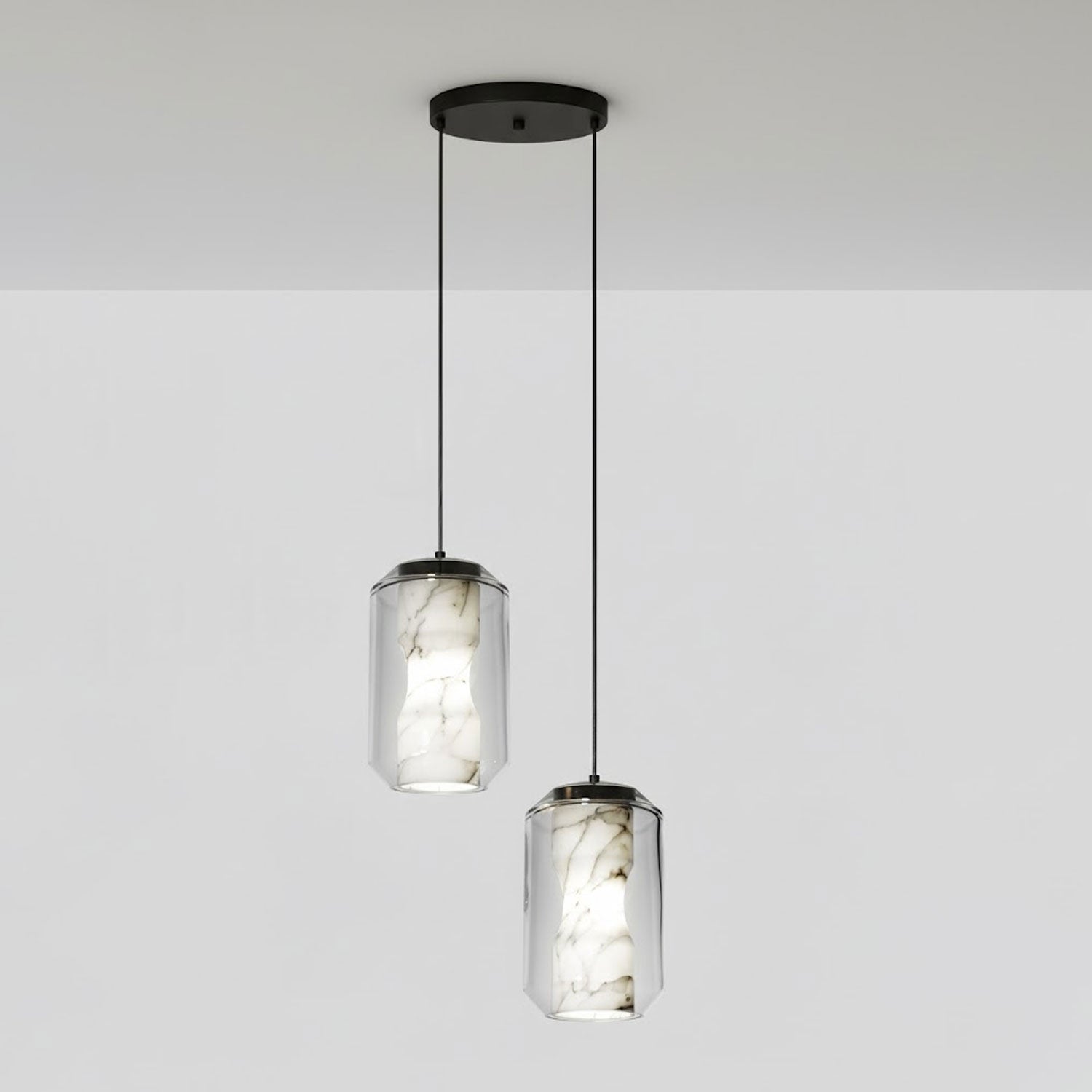 Suspension moderne Ludlow en Albâtre, verre Transparent et blanc