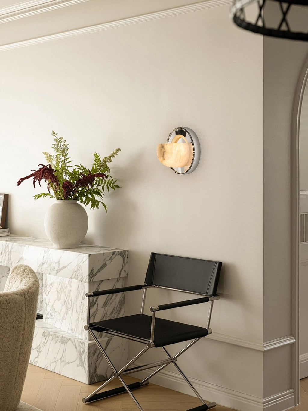 Applique murale moderne Ville en Albâtre Chrome et blanc