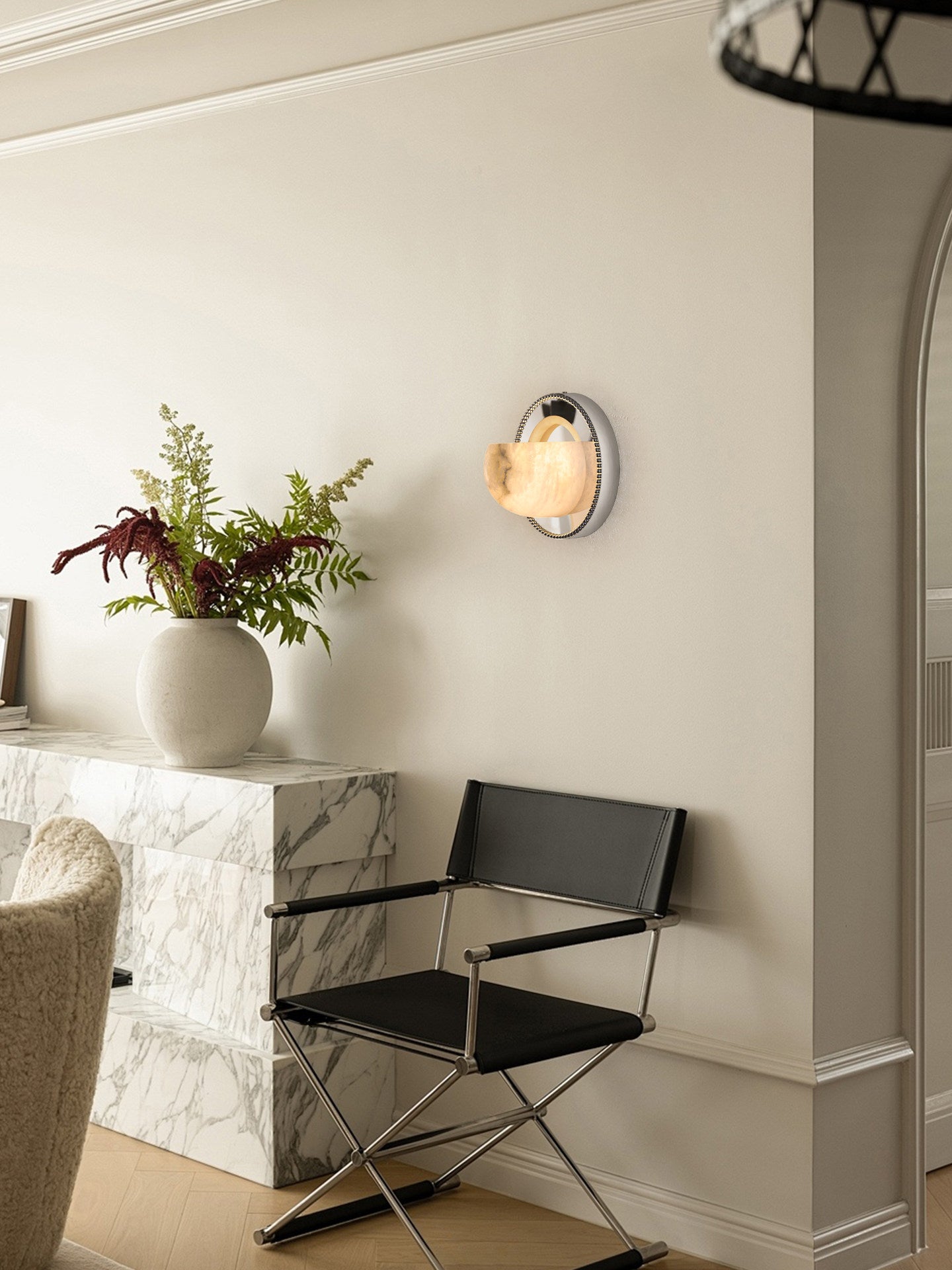 Applique murale moderne Ville en Albâtre Chrome et blanc