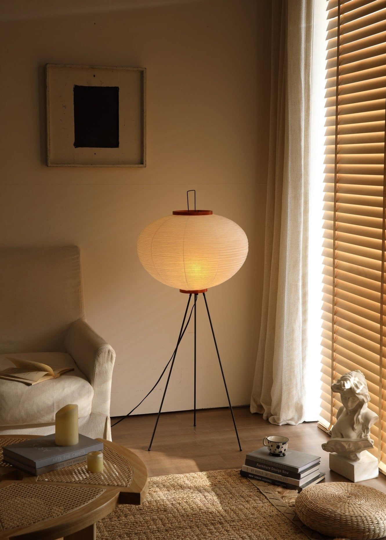 Lampadaire moderne Cyril en papier Blanc