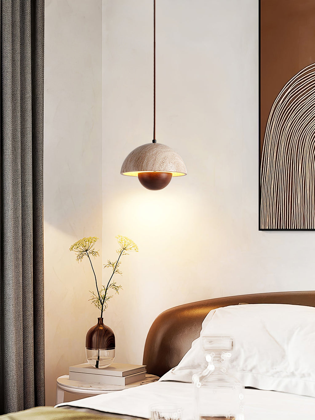 Suspension moderne Cob en Bois et travertin jaune