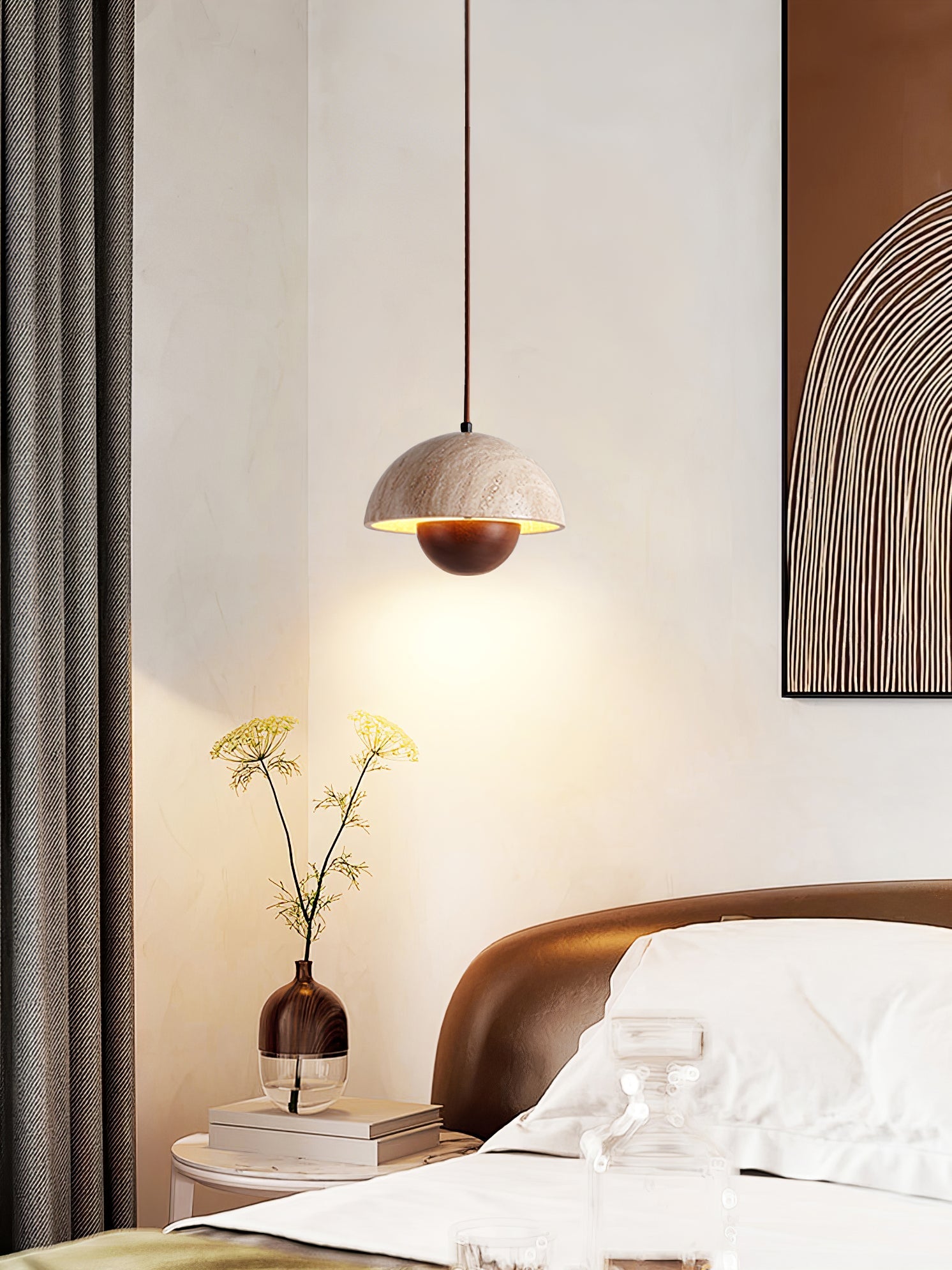 Suspension moderne Cob en Bois et travertin jaune