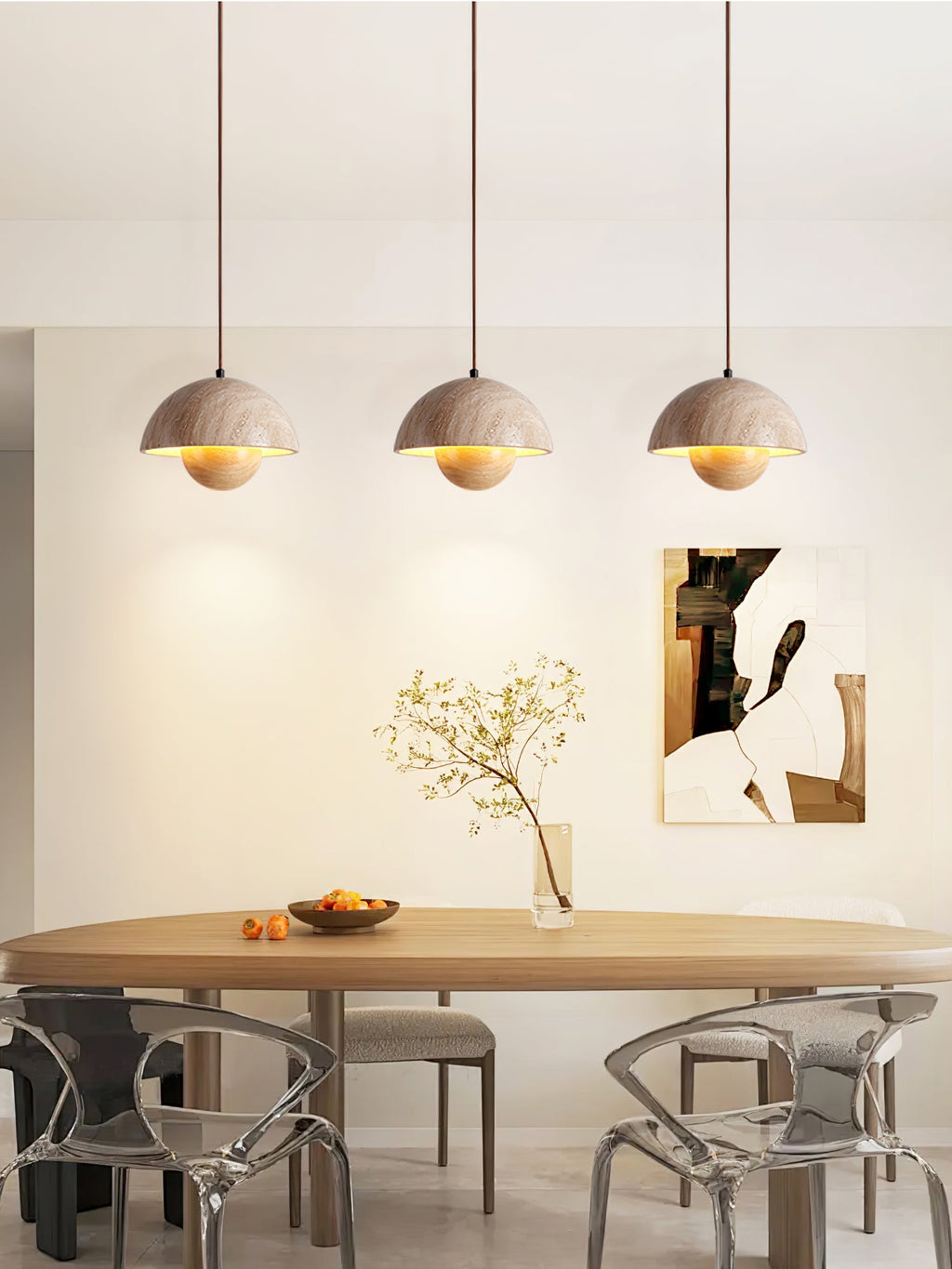 Suspension moderne Cob en Bois et travertin jaune