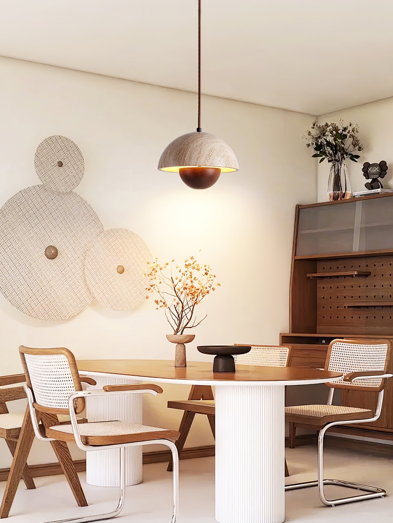 Suspension moderne Cob en Noyer et travertin jaune