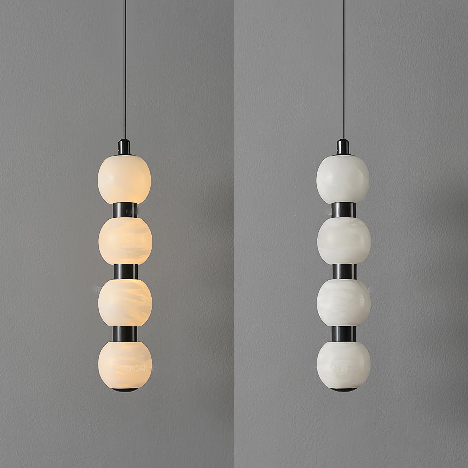 Suspension moderne Oric en Albâtre Noir et blanc