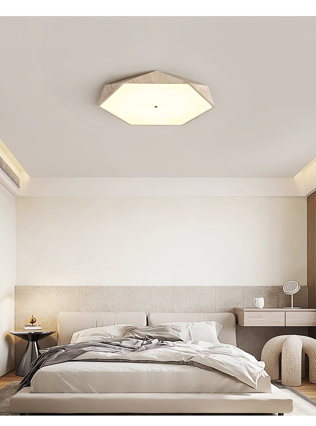 Plafonnier moderne Leith en pierre Travertin jaune et blanc
