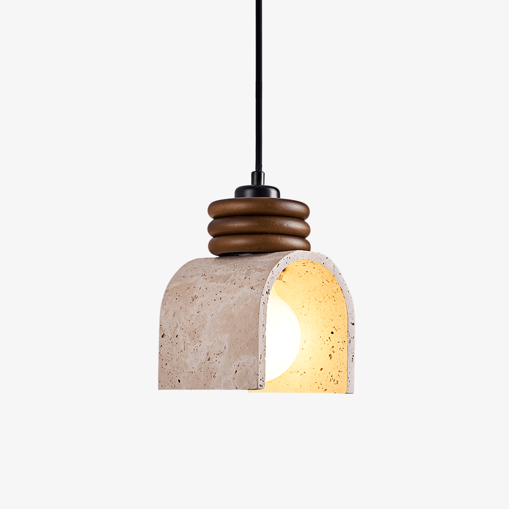 Suspension moderne Urho en Noyer bois et travertin jaune