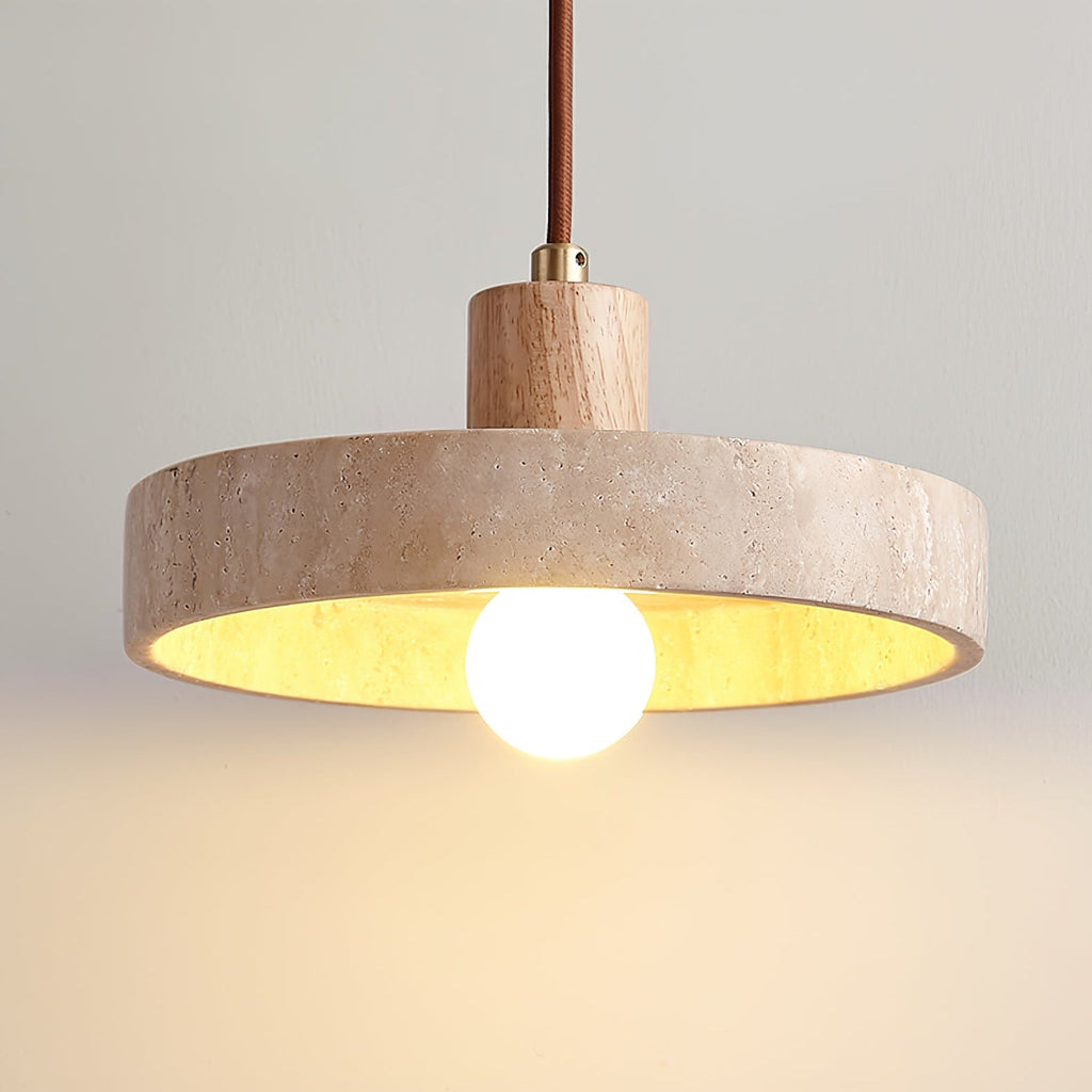 Suspension moderne Lenni en Noyer bois et travertin jaune