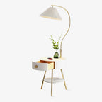 Lampadaire moderne Zeb en Bois, Métal, Tissu, Marbre Noir