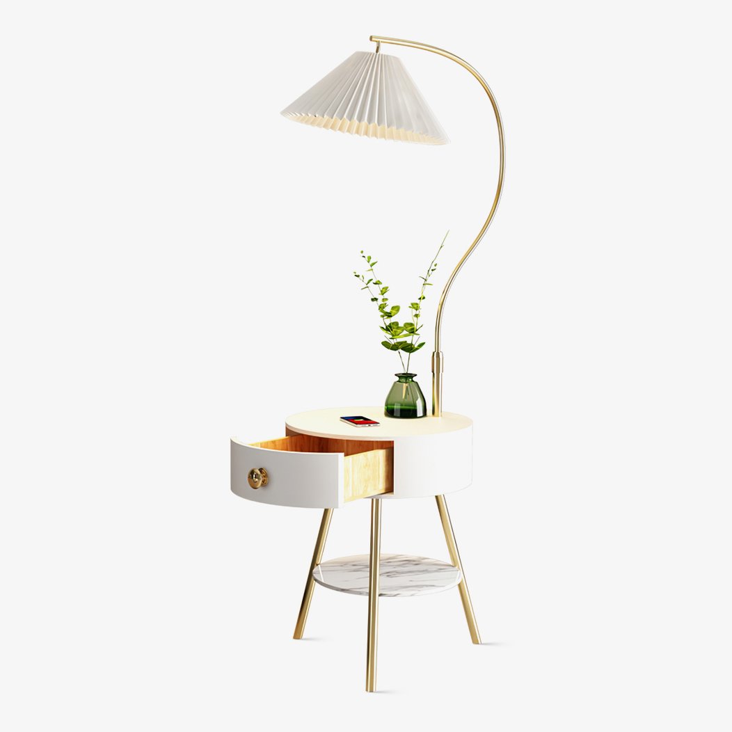 Lampadaire moderne Zeb en Bois, Métal, Tissu, Marbre Blanc