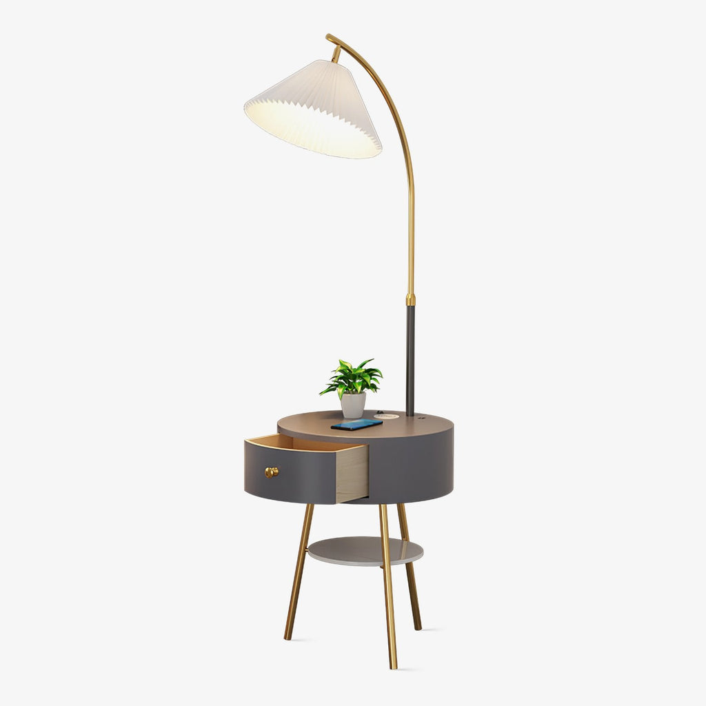 Lampadaire moderne Othar en Bois, Métal, Tissu, Marbre Noir