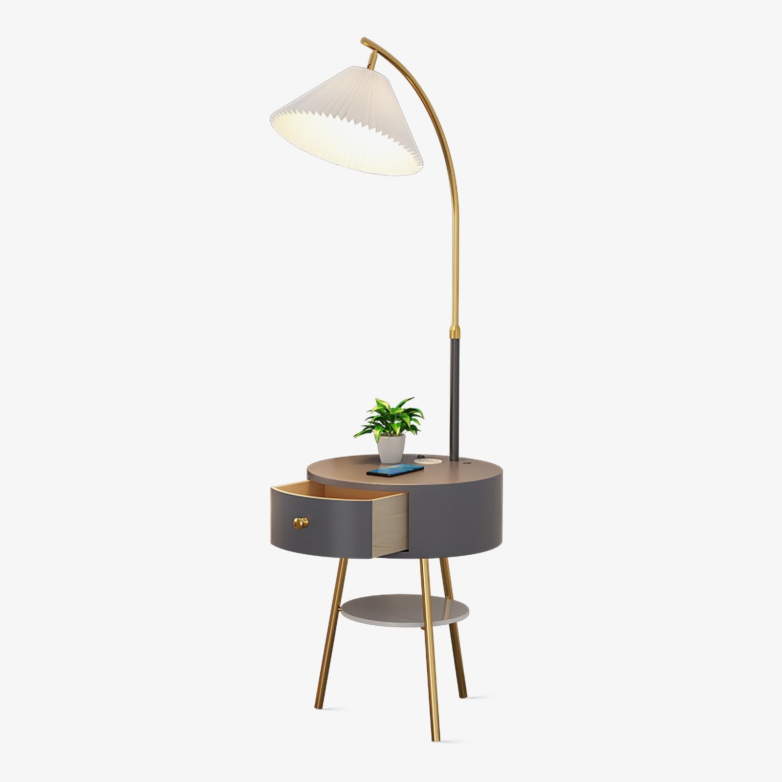Lampadaire moderne Othar en Bois, Métal, Tissu, Marbre Noir