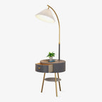 Lampadaire moderne Othar en Bois, Métal, Tissu, Marbre Gris