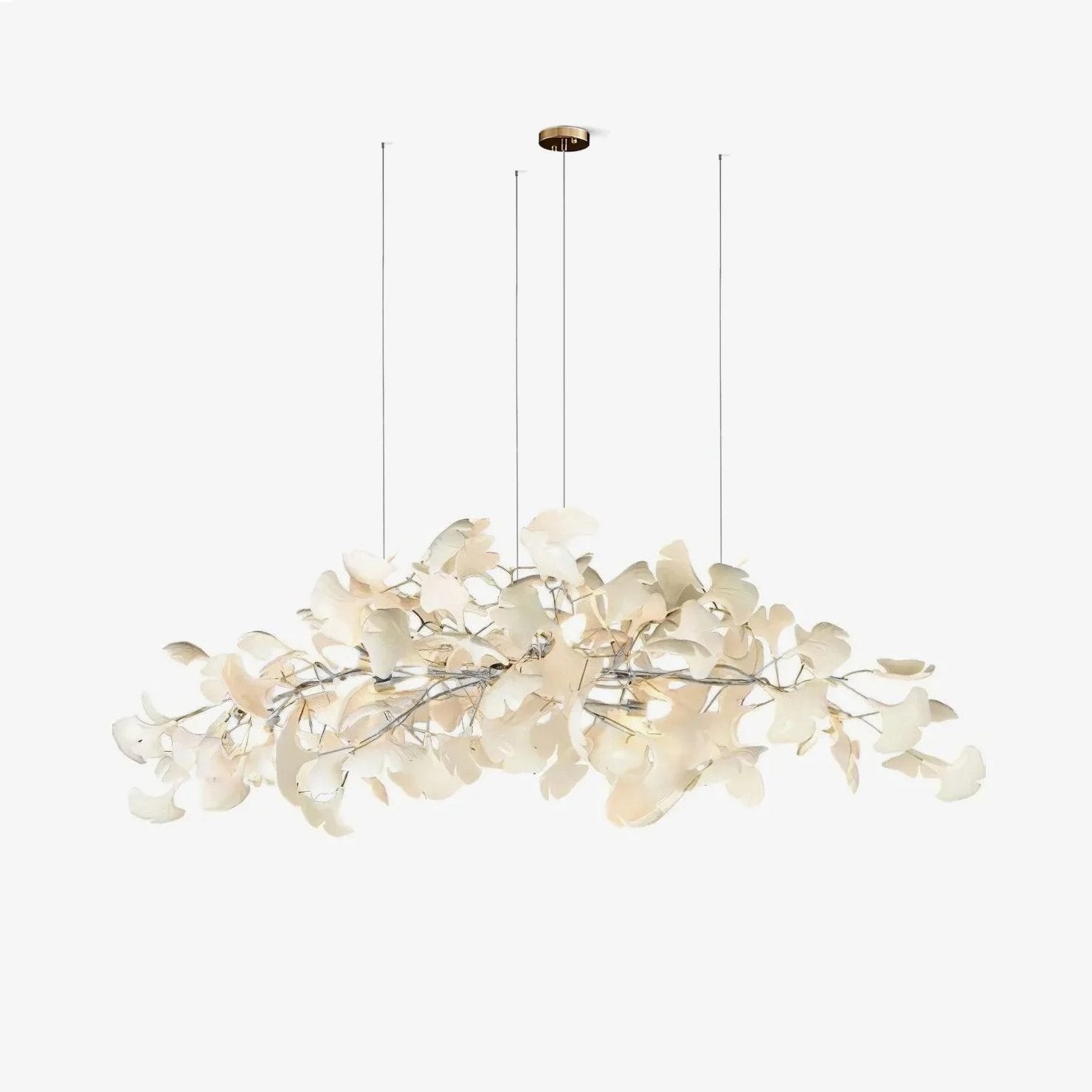 Lustre moderne Flemming en Métal Nickel corps et blanc feuilles