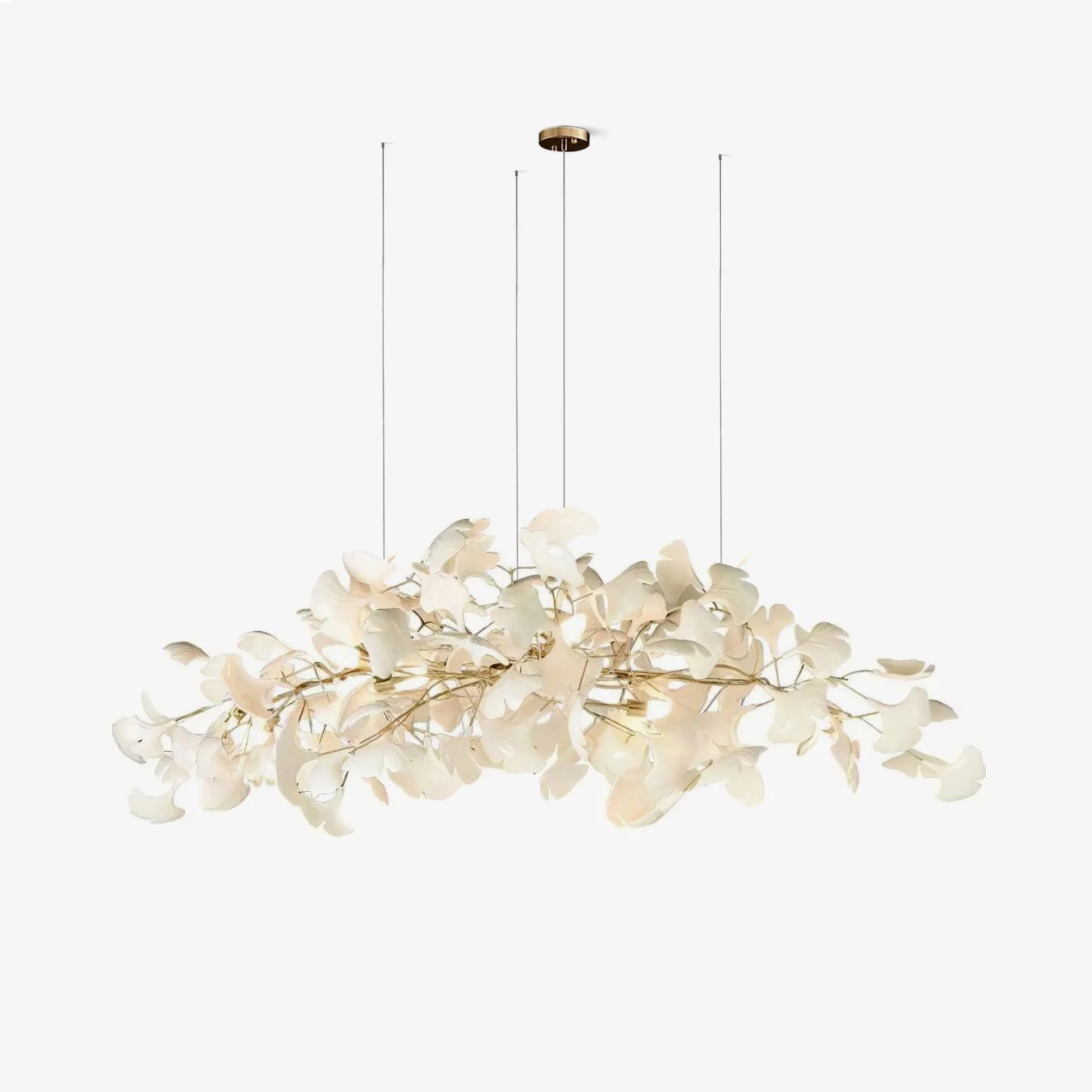 Lustre moderne Flemming en Métal Doré corps et blanc feuilles