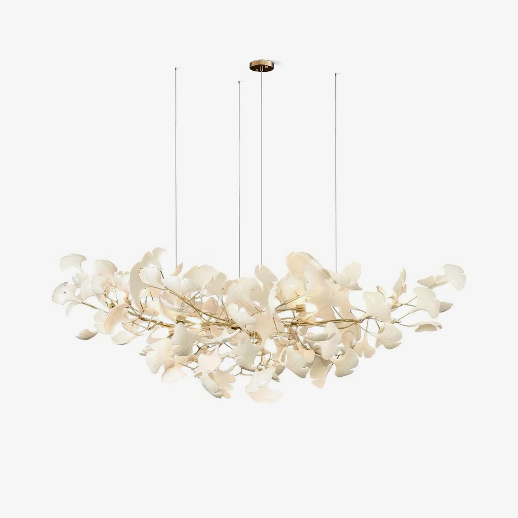 Lustre moderne Heimir en Métal Doré corps et blanc feuilles