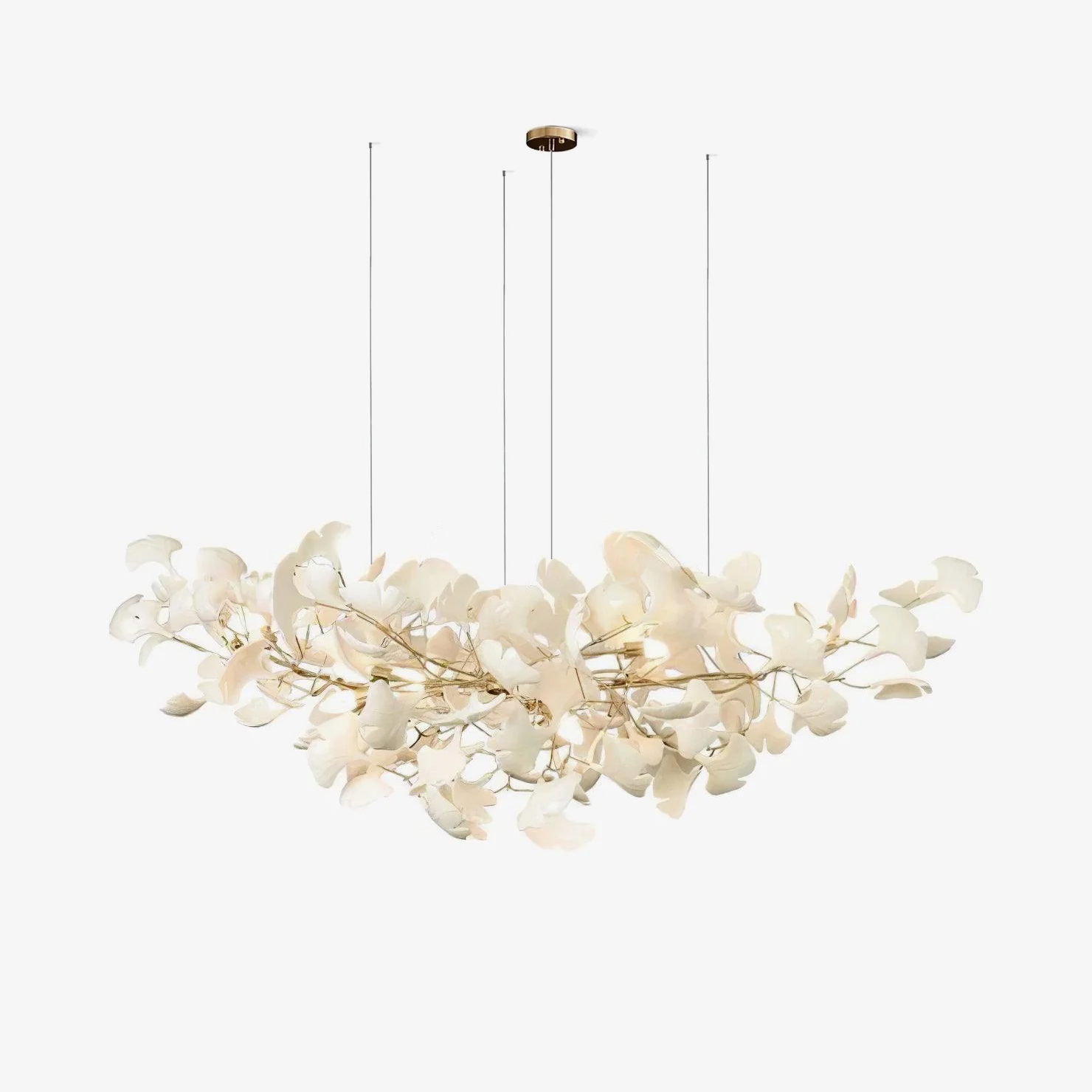 Lustre moderne Heimir en Métal Doré corps et blanc feuilles