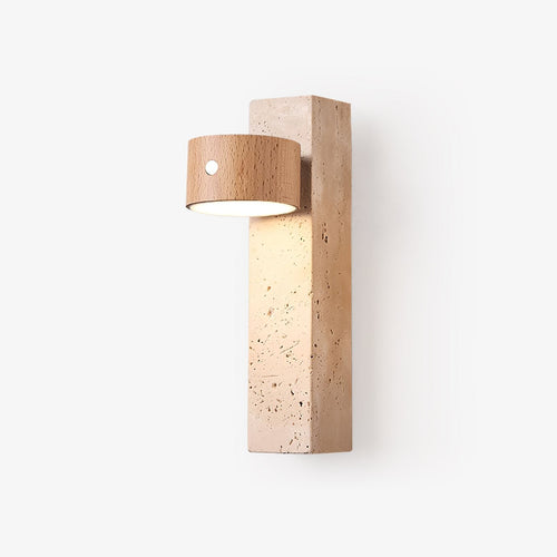 Applique murale moderne Jouni en bois Foncé noyer et travertin jaune