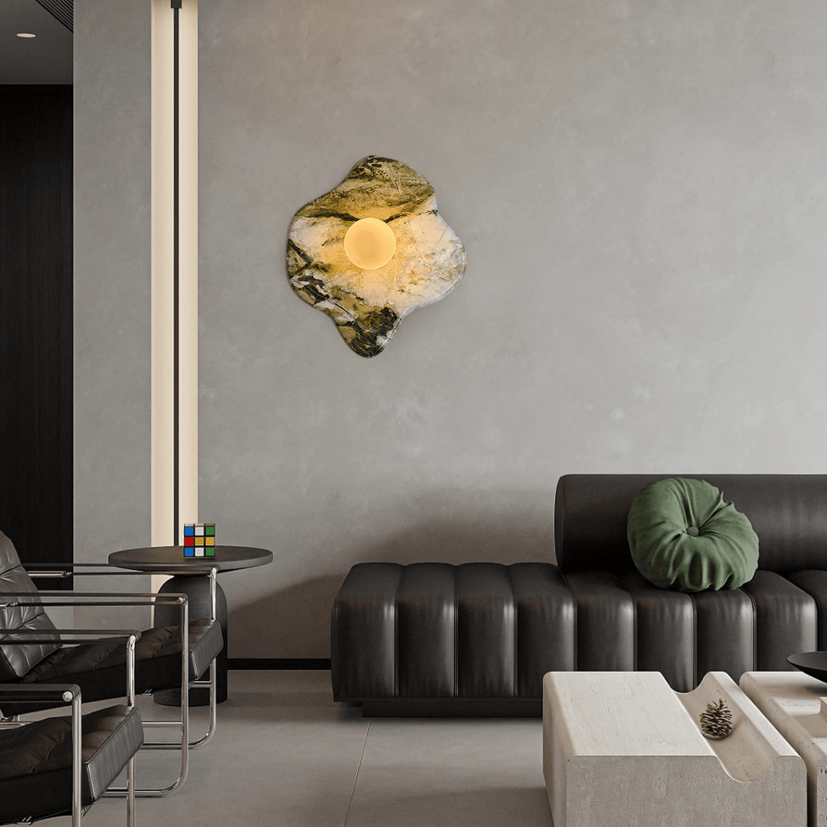Applique murale moderne Neo en Marbre Vert et blanc stripes