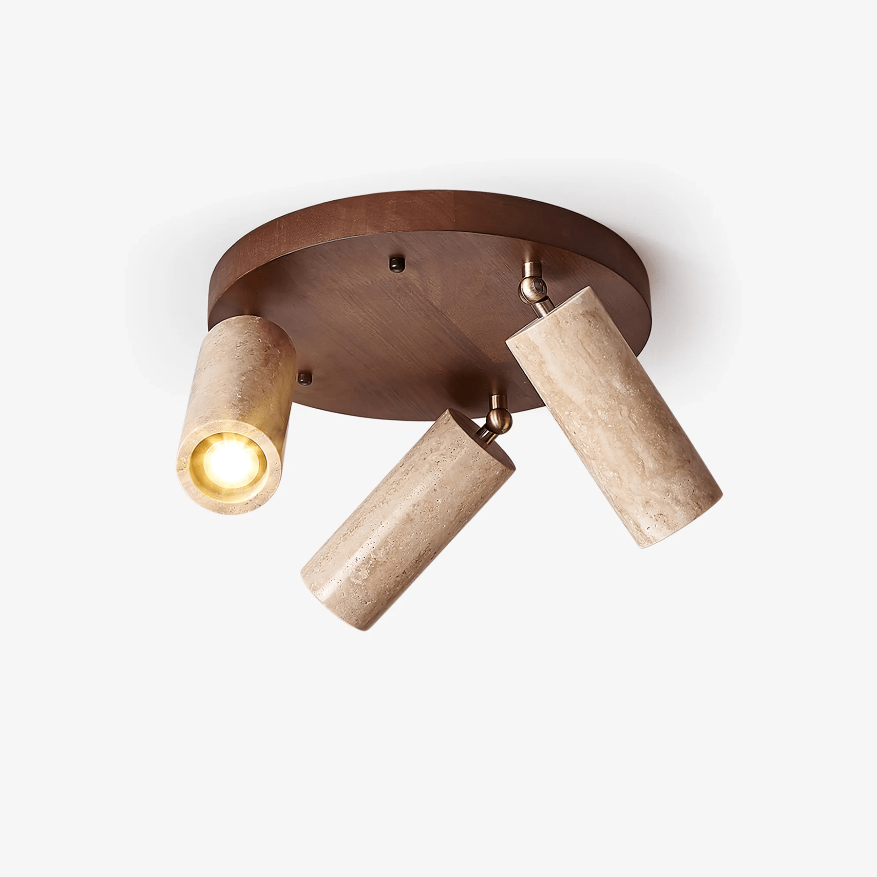 Plafonnier moderne Hoskuld en Noyer bois et travertin jaune