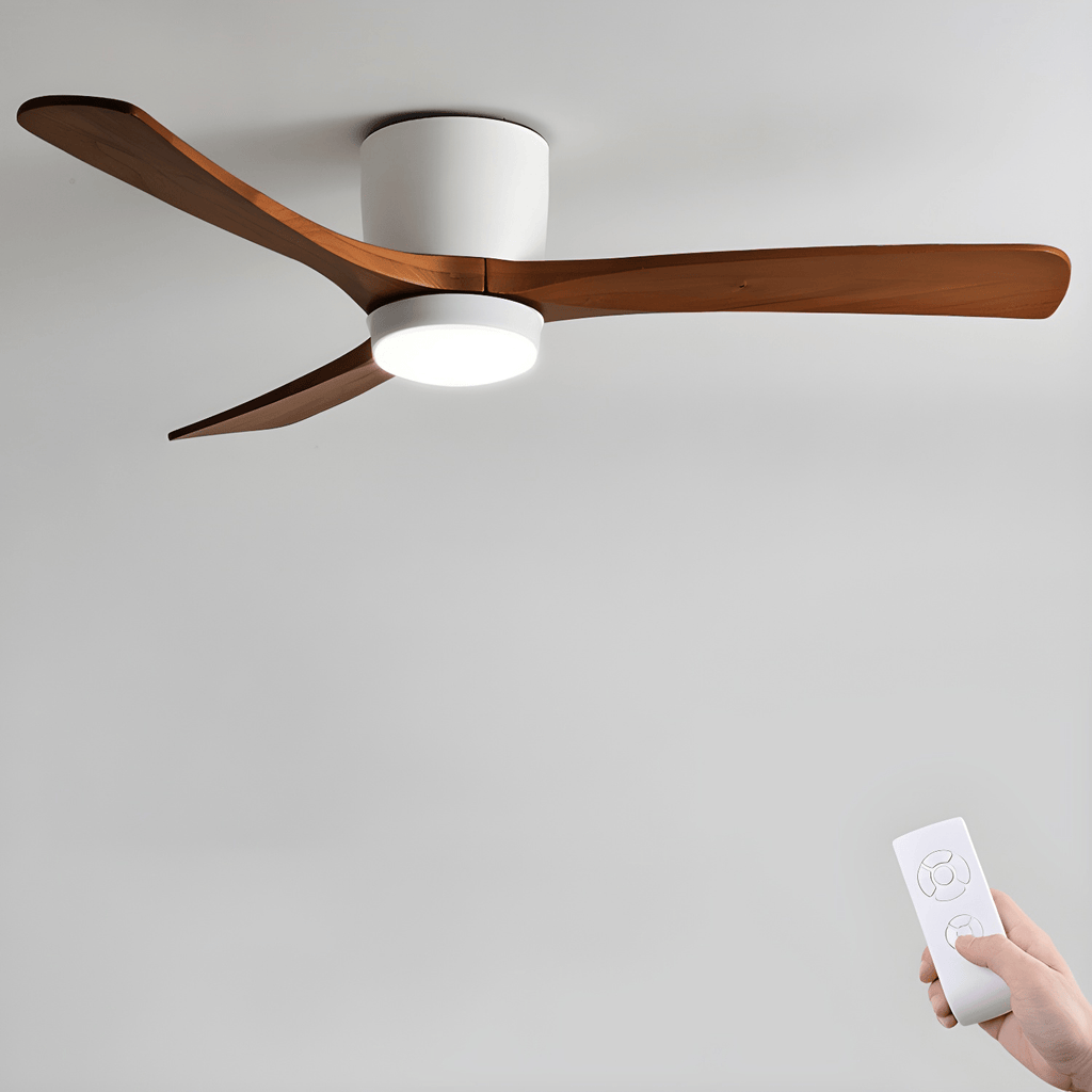 Ventilateur de plafond moderne Tarben en Blanc et noyer bois