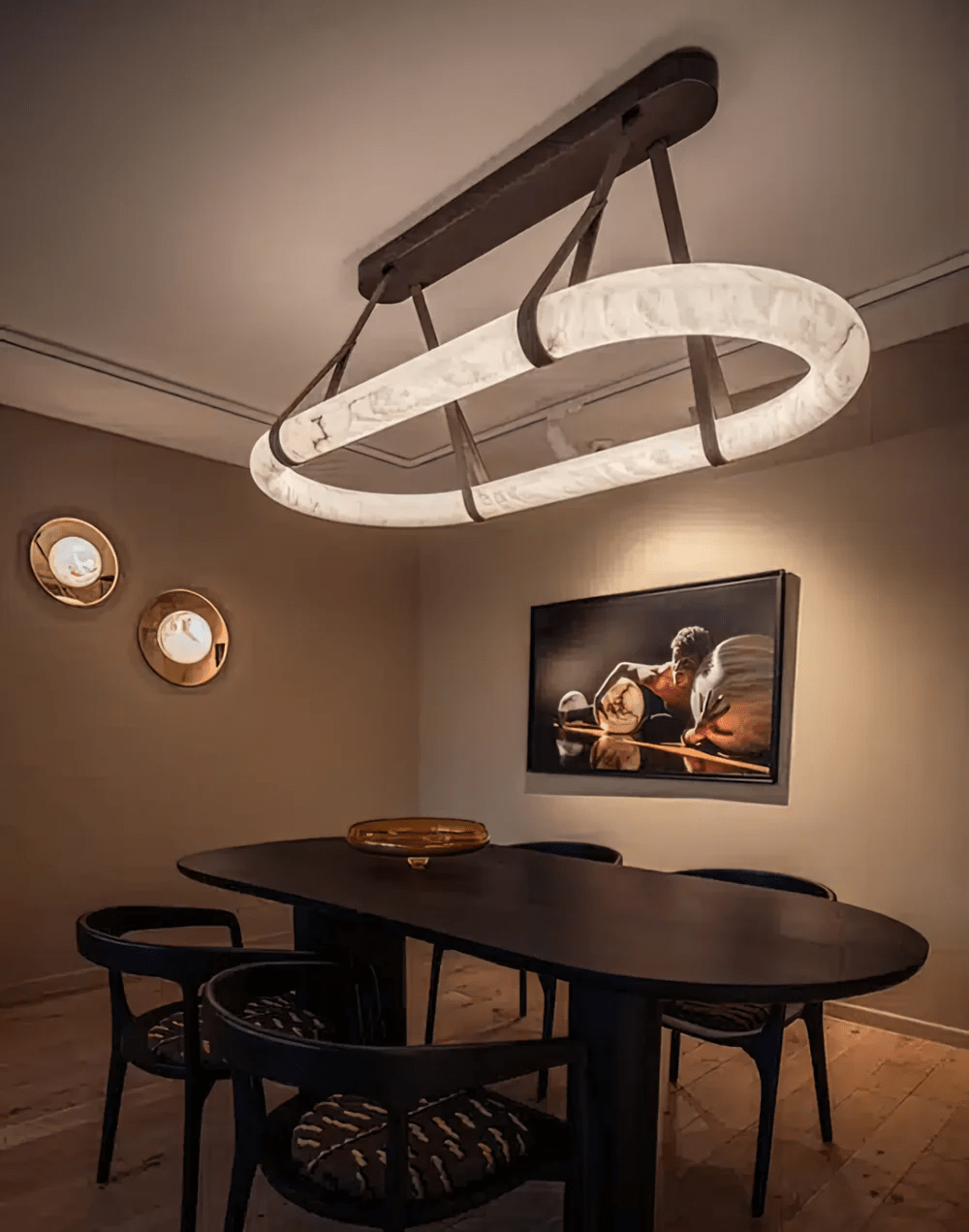 Lustre moderne Fenrir en Clair marron et blanc albâtre