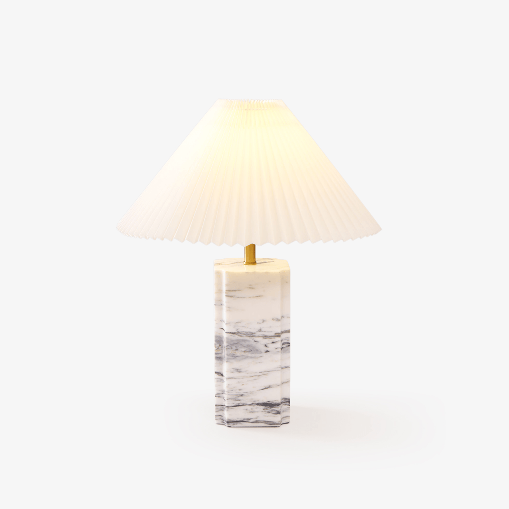 Lampe à poser moderne Devan en Blanc abat-jour et blanc marbre
