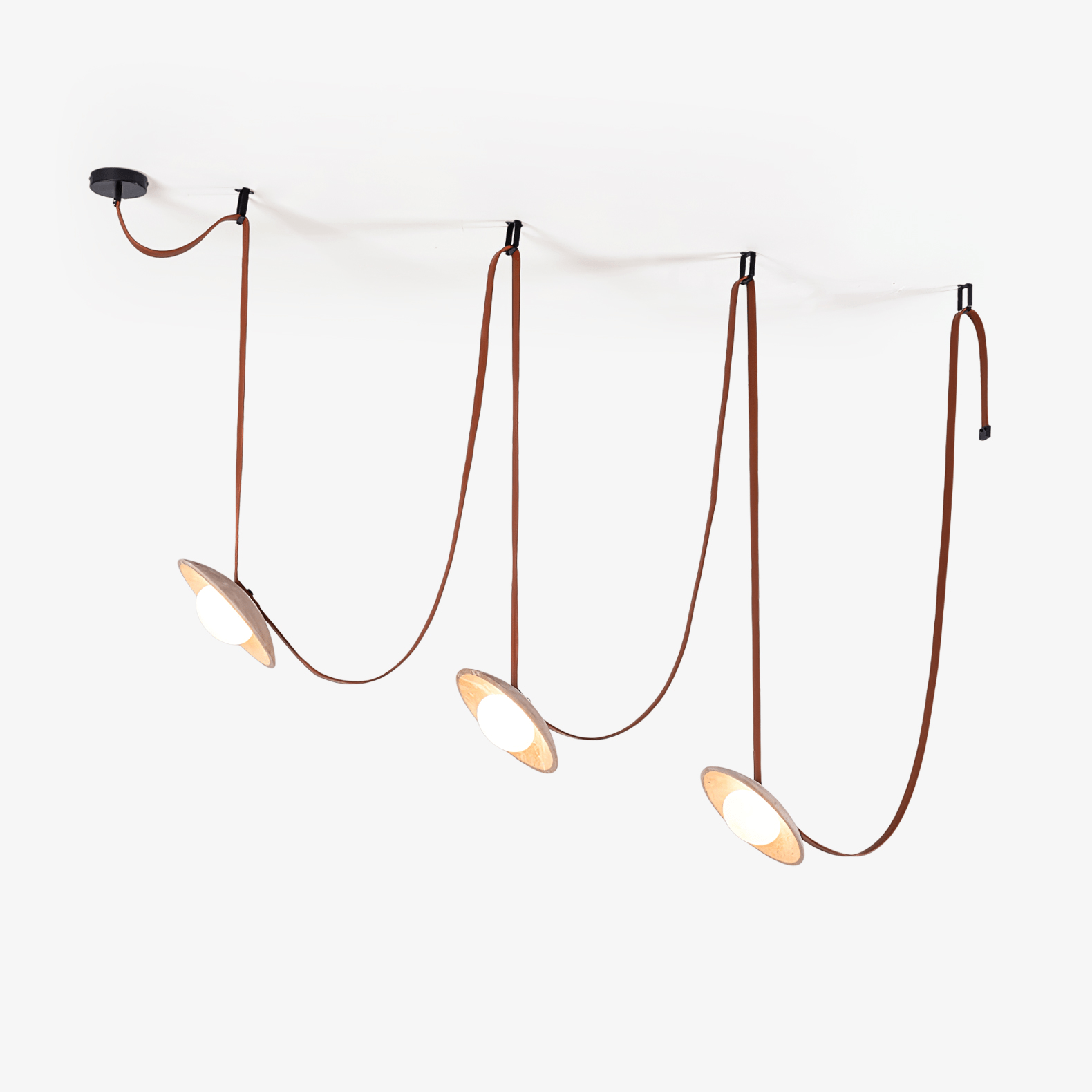 Suspension moderne Ingmar en pierre Travertin jaune et rouge cuir