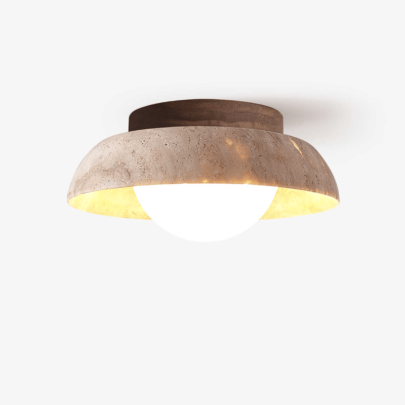 Plafonnier moderne Rove en Noyer et travertin jaune