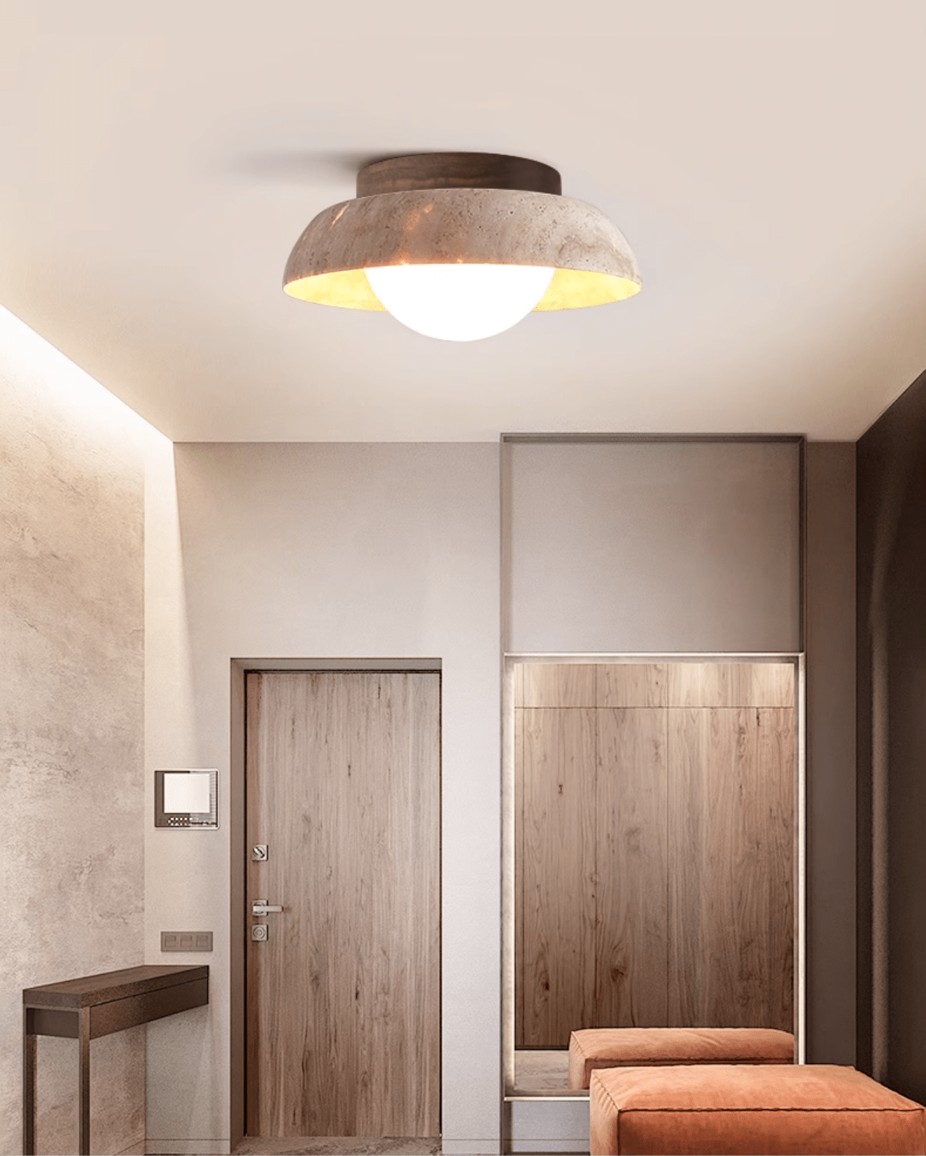 Plafonnier moderne Rove en Noyer et travertin jaune