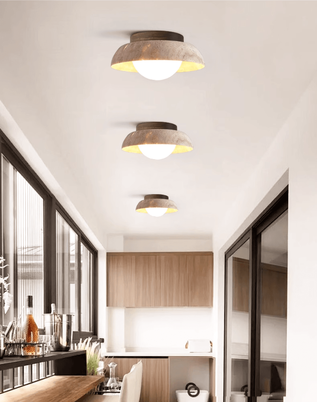 Plafonnier moderne Rove en Noyer et travertin jaune