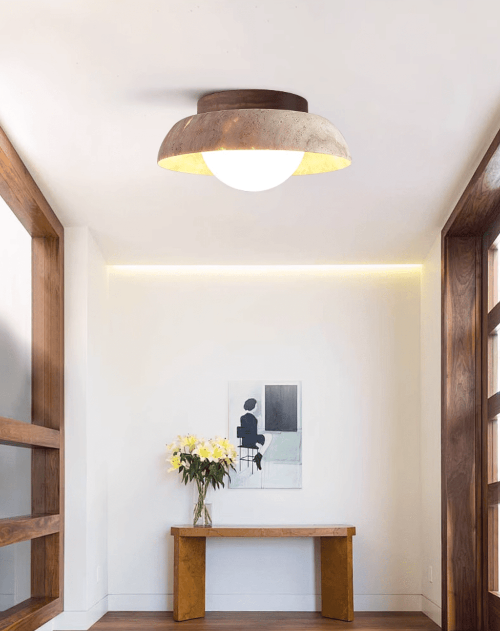Plafonnier moderne Rove en Noyer et travertin jaune