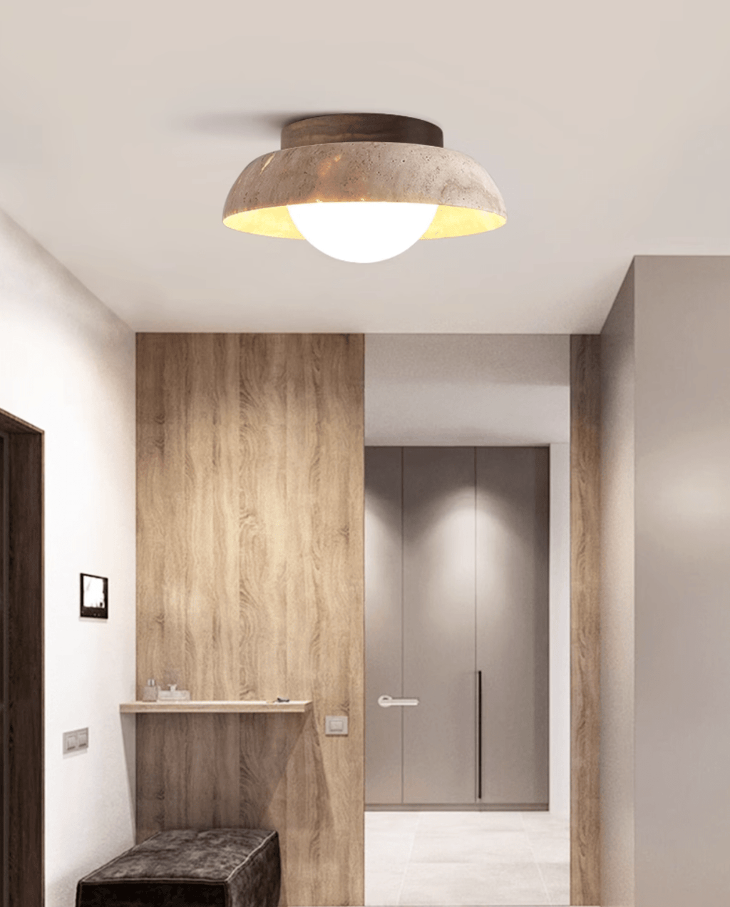 Plafonnier moderne Rove en Noyer et travertin jaune