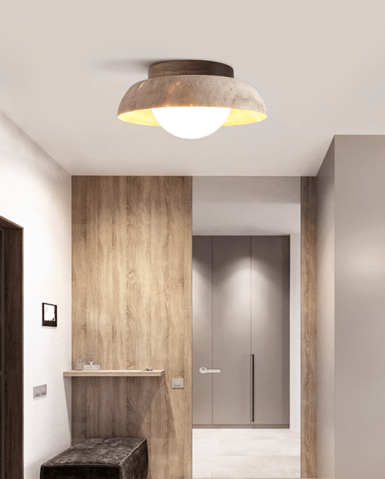 Plafonnier moderne Rove en Noyer et travertin jaune
