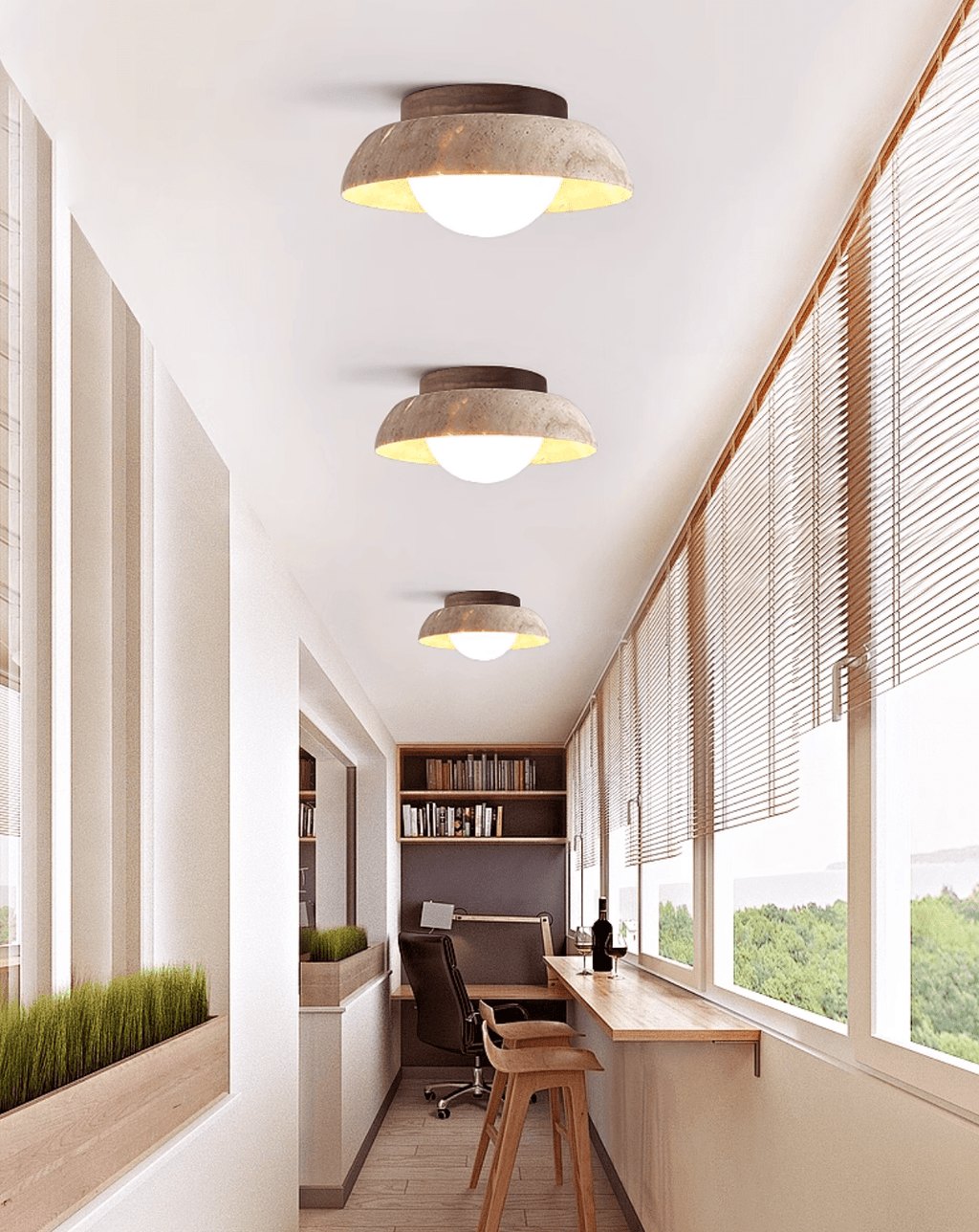Plafonnier moderne Rove en Noyer et travertin jaune