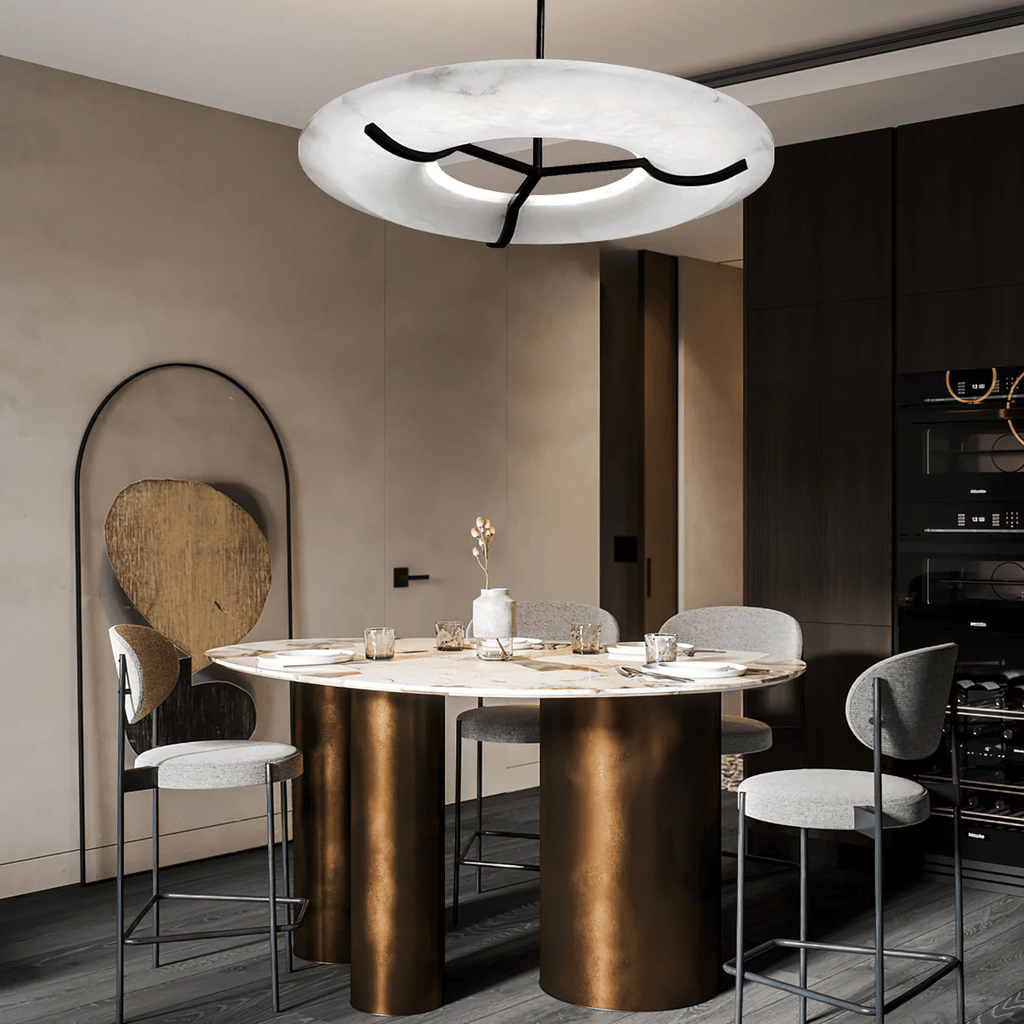 Suspension moderne Lance en Albâtre Noir et blanc