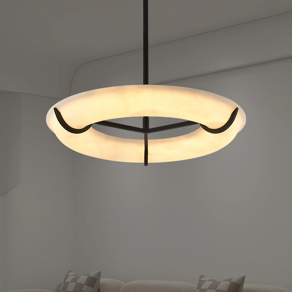 Suspension moderne Lance en Albâtre Noir et blanc