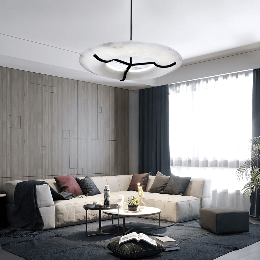 Suspension moderne Lance en Albâtre Noir et blanc