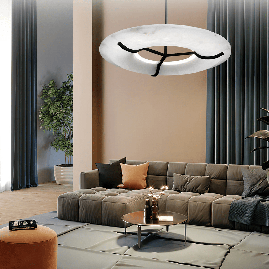 Suspension moderne Lance en Albâtre Noir et blanc