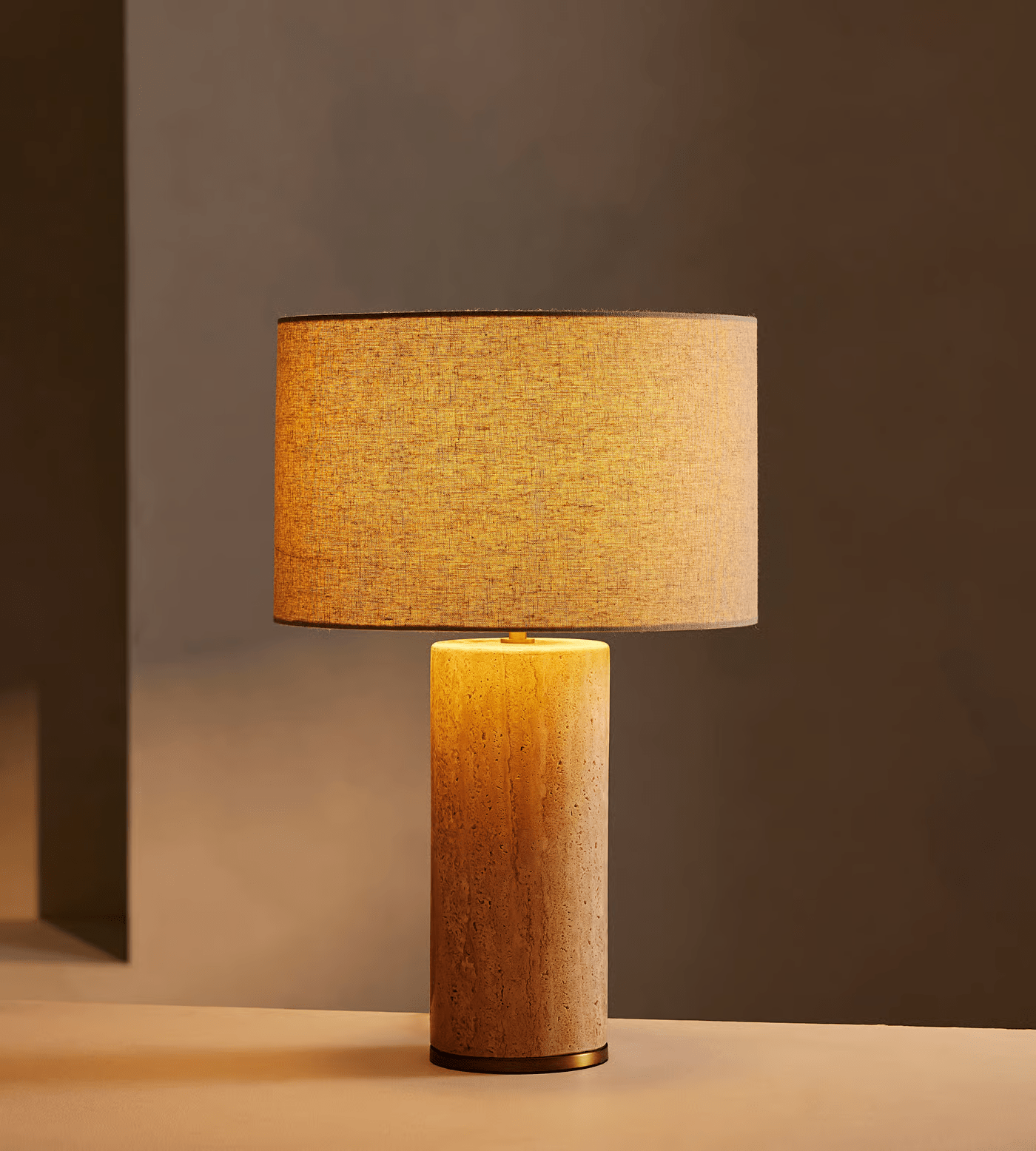Lampe à poser moderne Hob en pierre, Marbre Rouge travertin et beige