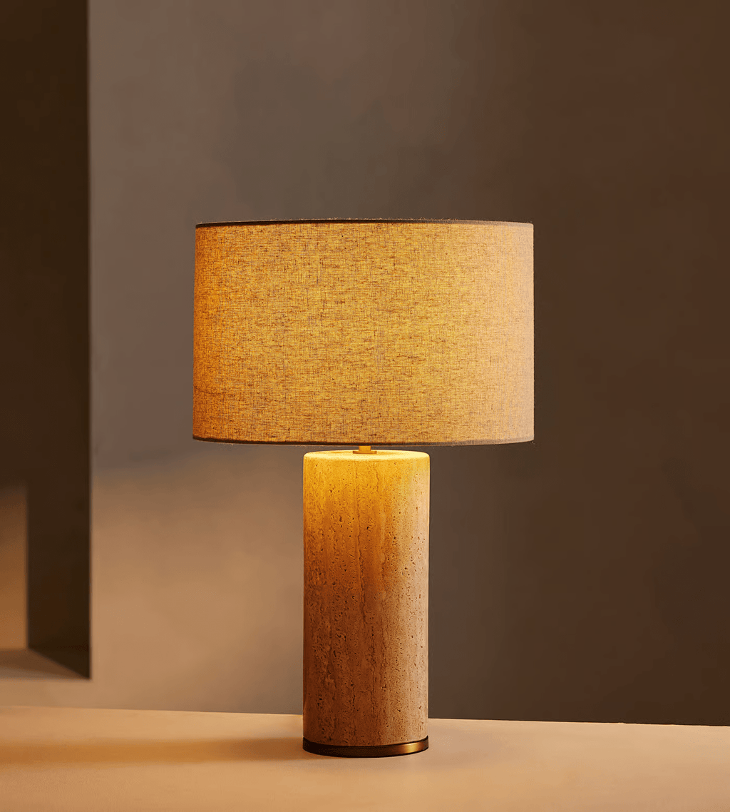 Lampe à poser moderne Hob en pierre, Marbre Travertin jaune et noir