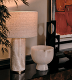 Lampe à poser moderne Hob en pierre, Travertin Vert marbre et beige