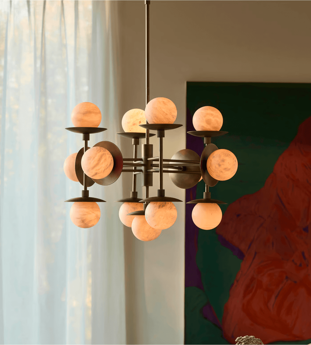 Lustre moderne Jolef en Albâtre Nickel et blanc