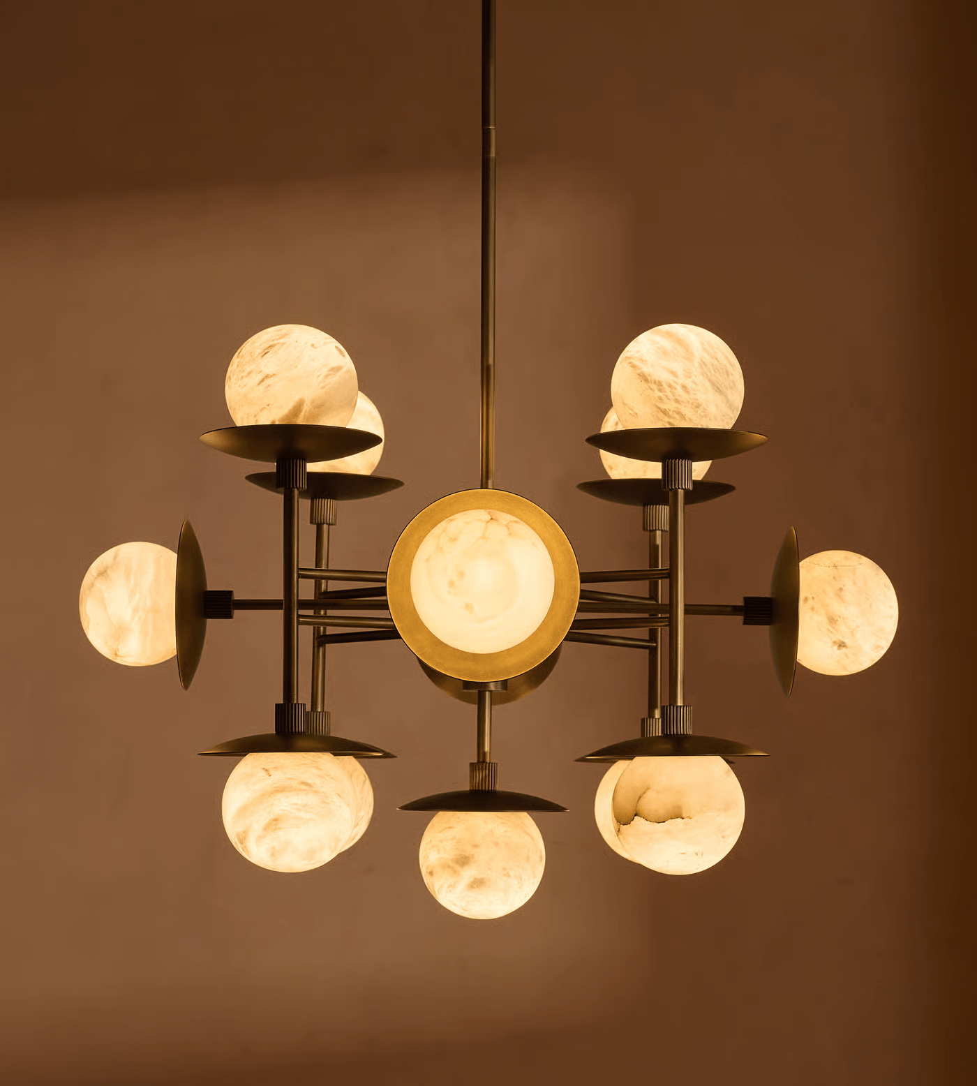 Lustre moderne Jolef en Albâtre Bronze et blanc