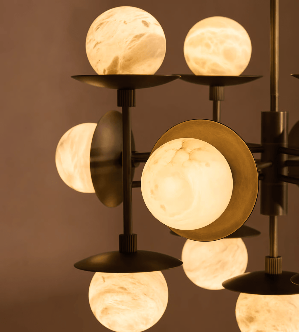 Lustre moderne Jolef en Albâtre Nickel et blanc