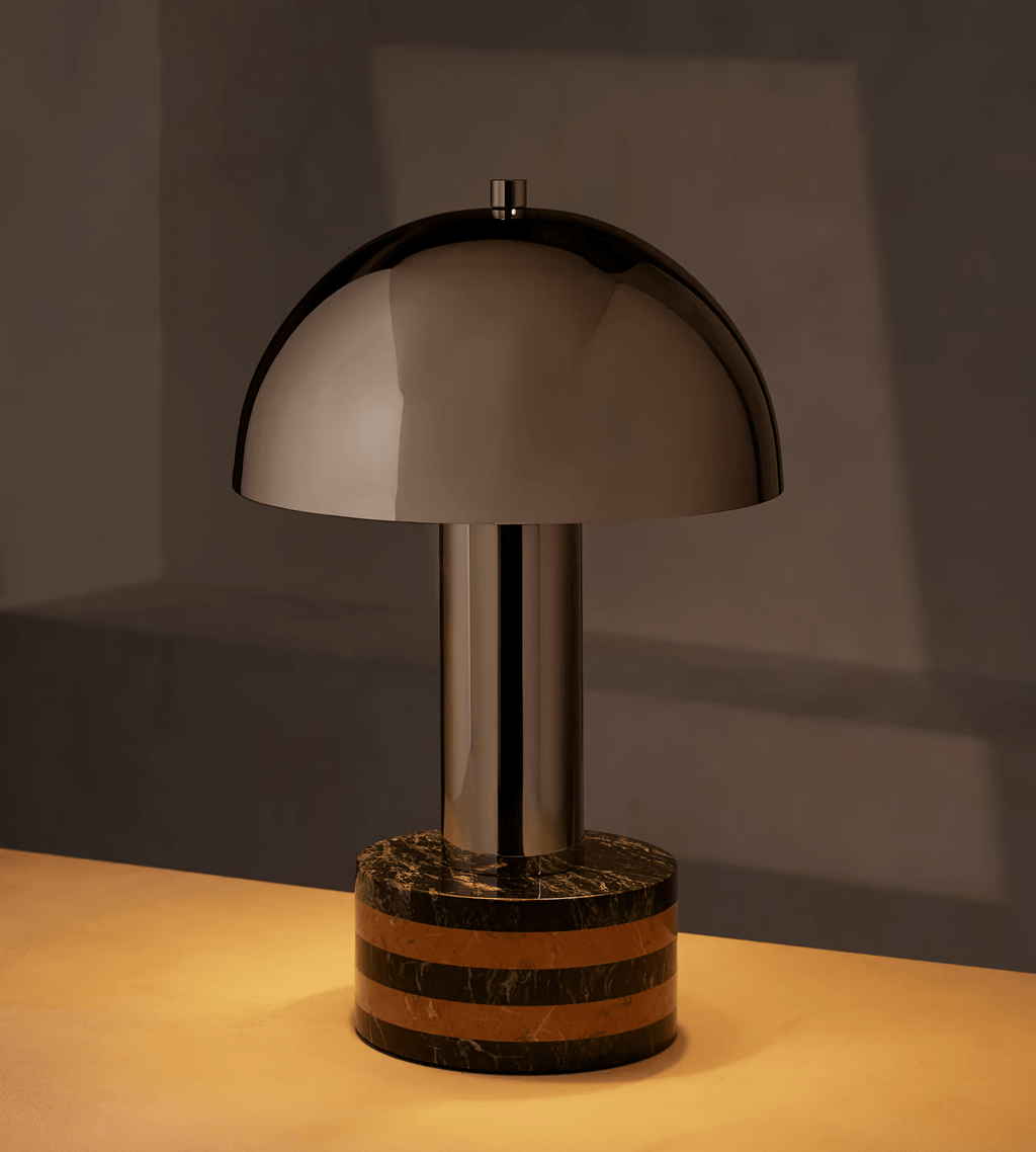 Lampe à poser moderne Agaton en chrome Gris et beige